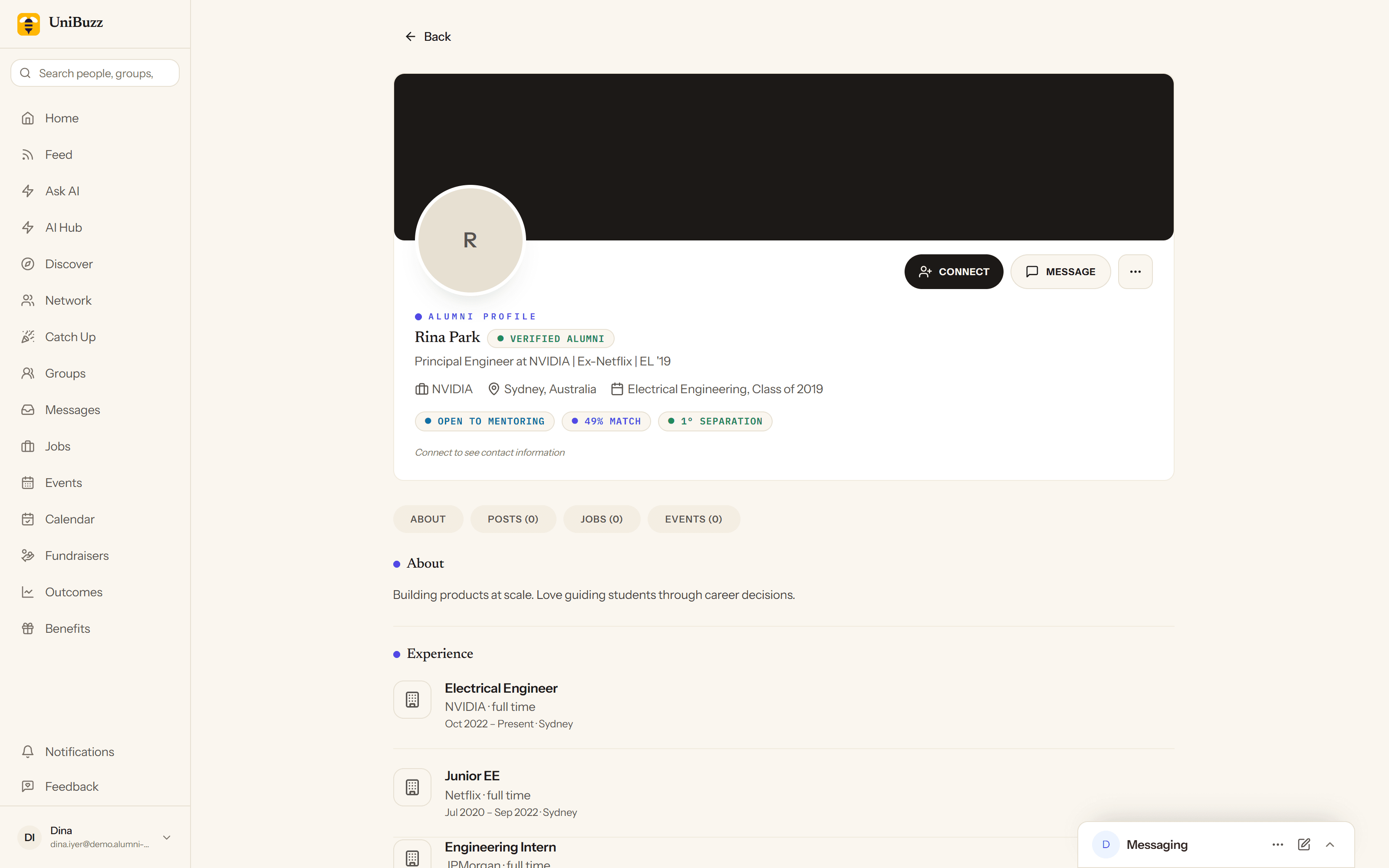 Verified alumni profiles